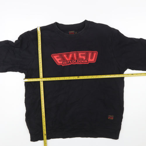 Evisu Men's Black XL Pullover Sweatshirt Crew Neck Graphic Logo Cotton