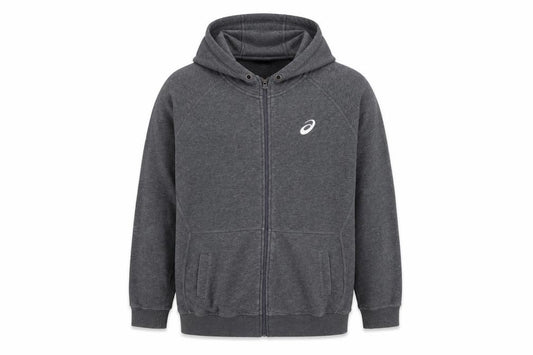 Front view of Asics Men's Grey Full Zip Hoodie XL Sports Fleece