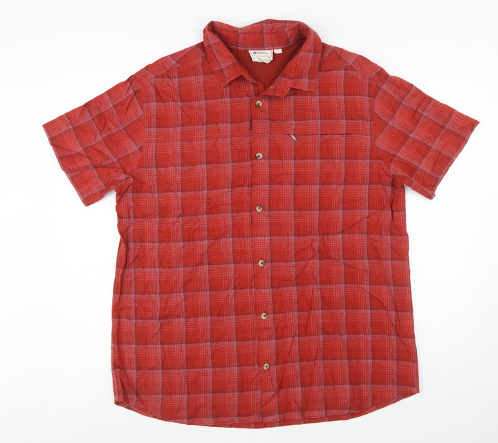 Mountain Warehouse Men's Red Check Short Sleeve Cotton Button-Up Shirt XL