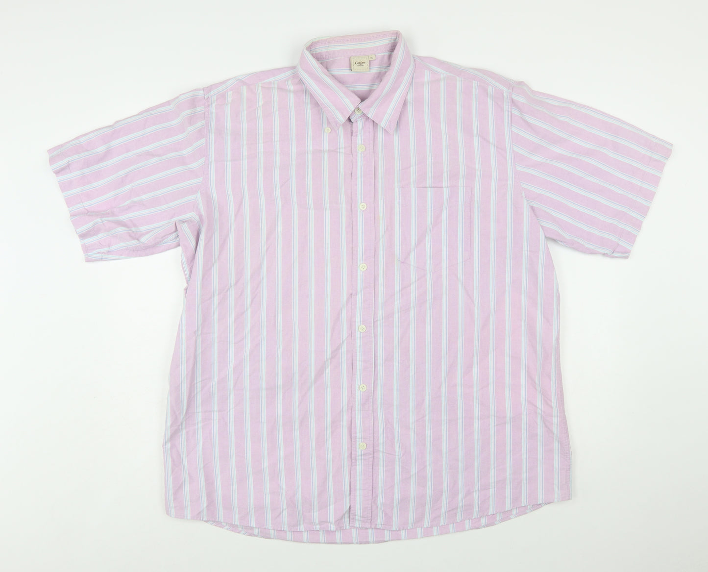 Cotton Traders Men’s Purple Striped Short Sleeve Button-Up Shirt XL