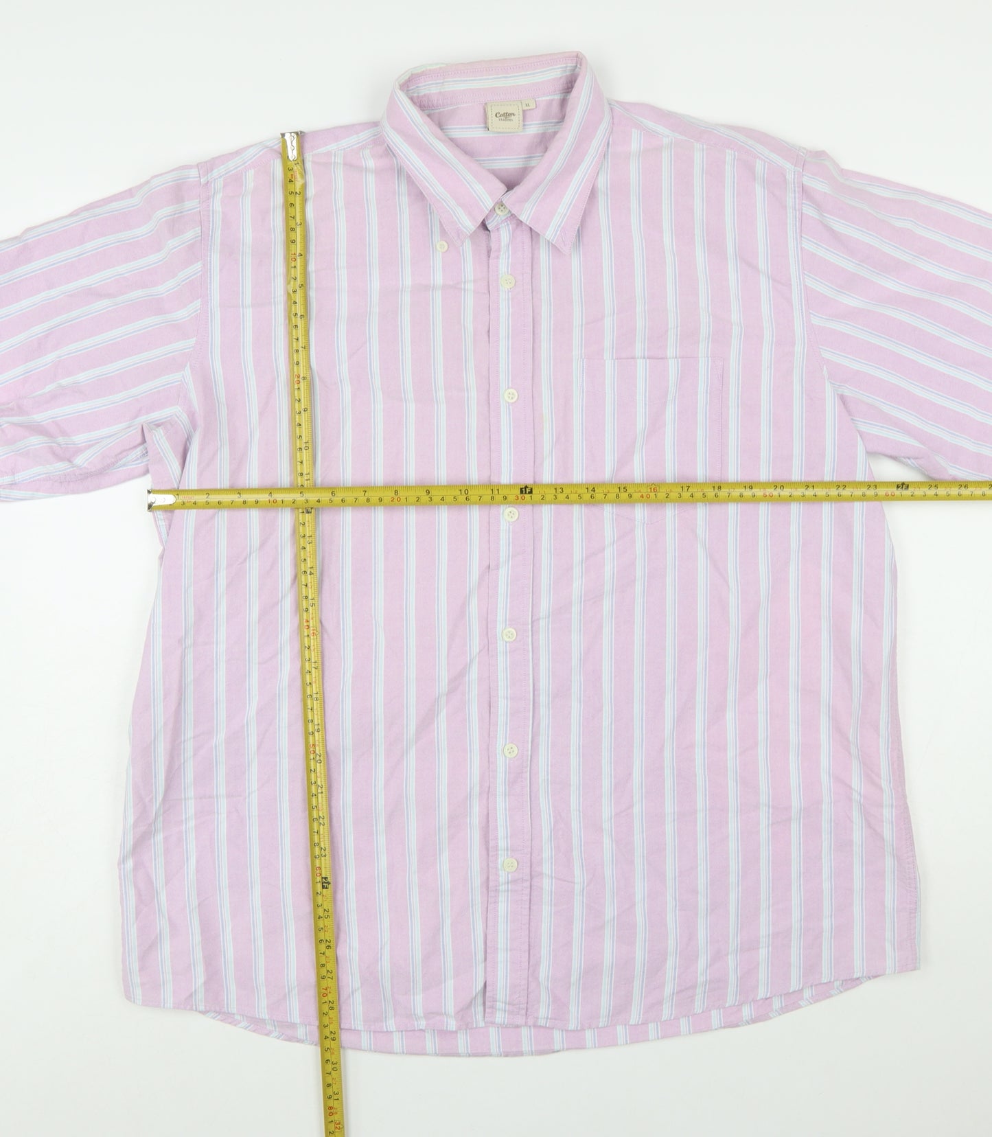 Cotton Traders Men’s Purple Striped Short Sleeve Button-Up Shirt XL