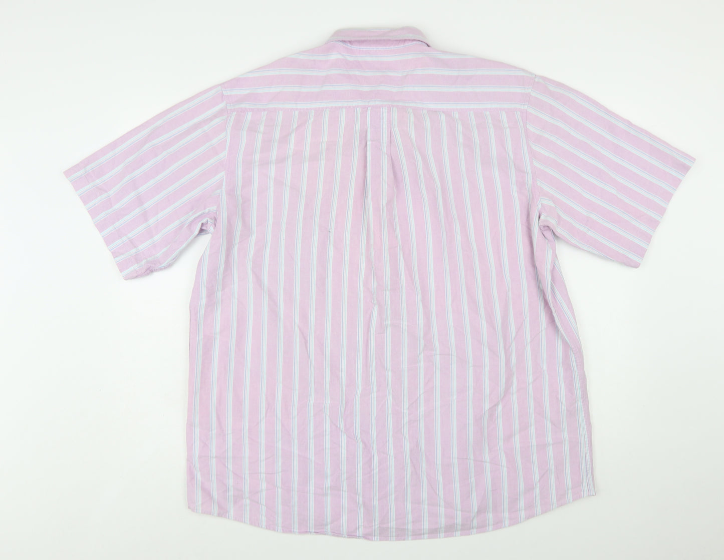 Cotton Traders Men’s Purple Striped Short Sleeve Button-Up Shirt XL