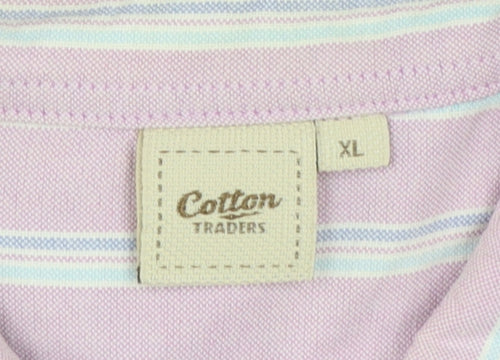 Cotton Traders Men’s Purple Striped Short Sleeve Button-Up Shirt XL