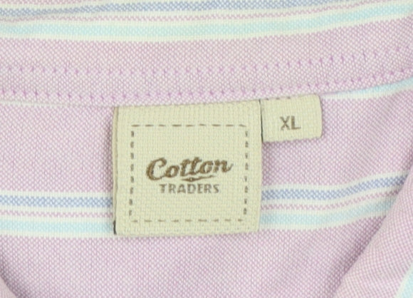 Cotton Traders Men’s Purple Striped Short Sleeve Button-Up Shirt XL