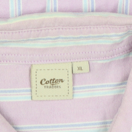 Cotton Traders Men’s Purple Striped Short Sleeve Button-Up Shirt XL