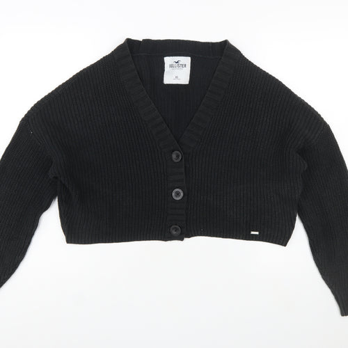 Hollister Womens Black XS Chunky Knit Button Cardigan Jumper