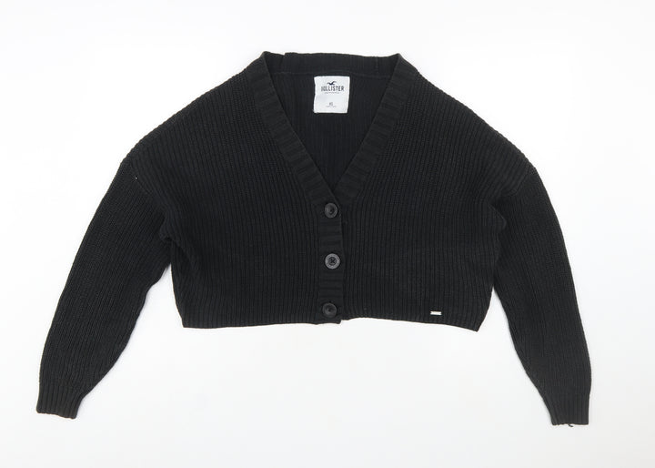 Hollister Womens Black XS Chunky Knit Button Cardigan Jumper