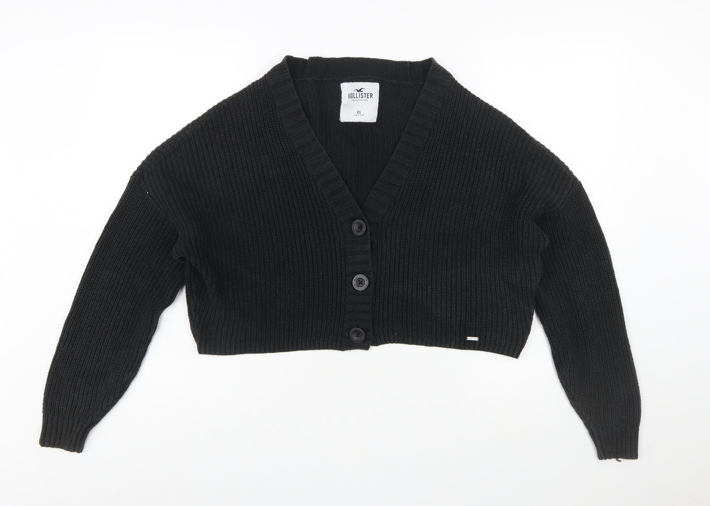 Hollister Womens Black XS Chunky Knit Button Cardigan Jumper