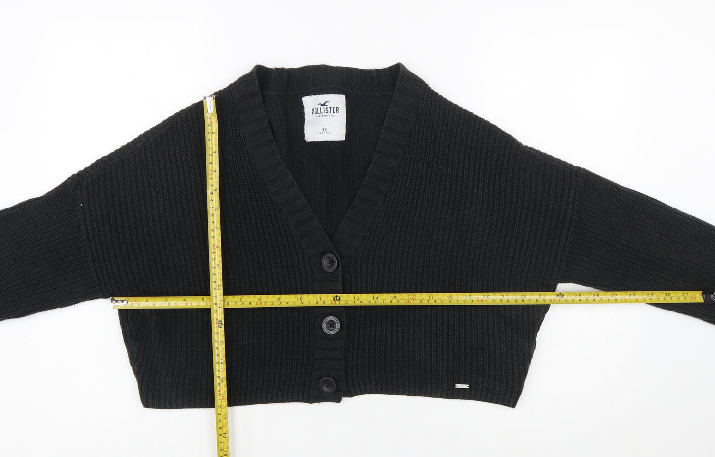 Hollister Womens Black XS Chunky Knit Button Cardigan Jumper