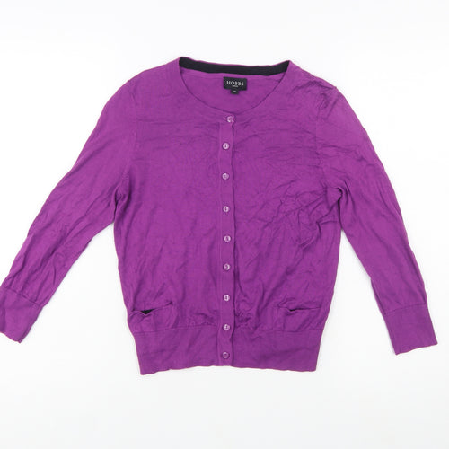 Hobbs Women Purple Cotton Cardigan Size 10 Button Front Knit