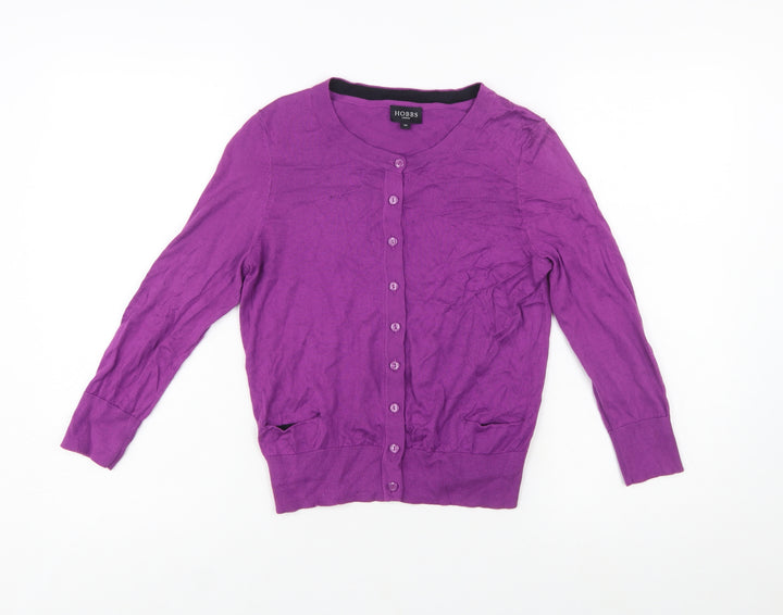 Hobbs Women Purple Cotton Cardigan Size 10 Button Front Knit