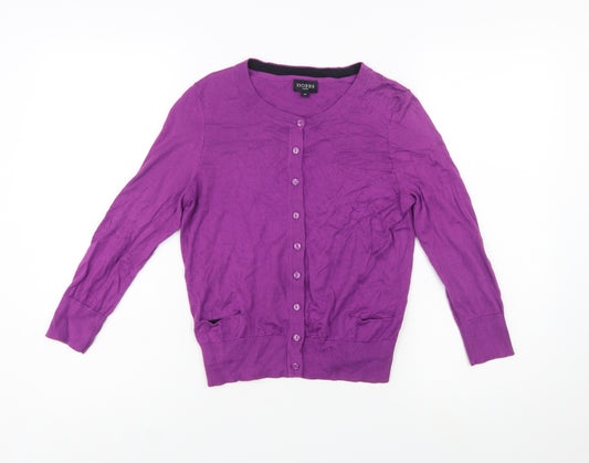 Hobbs Women Purple Cotton Cardigan Size 10 Button Front Knit