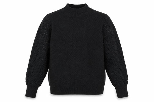 Front view of FatFace Men's Black Mock Neck Knit jumper, size M