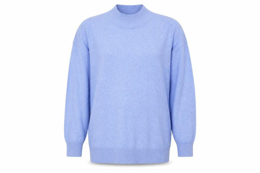 Front view of Marks & Spencer Women’s Blue Mock Neck Relaxed Knit Jumper XL