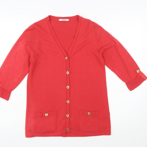 Marks and Spencer Women Red V-Neck 3/4 Sleeve Button Cardigan Size 10