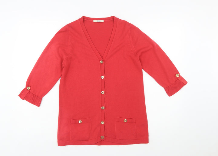 Marks and Spencer Women Red V-Neck 3/4 Sleeve Button Cardigan Size 10