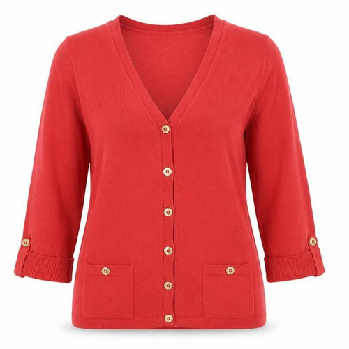 Marks and Spencer Women Red V-Neck 3/4 Sleeve Button Cardigan Size 10