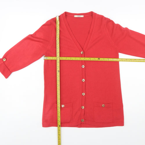 Marks and Spencer Women Red V-Neck 3/4 Sleeve Button Cardigan Size 10