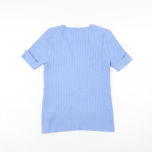 Marks and Spencer Women’s Blue Short Sleeve Henley Ribbed Knit Jumper Size 10
