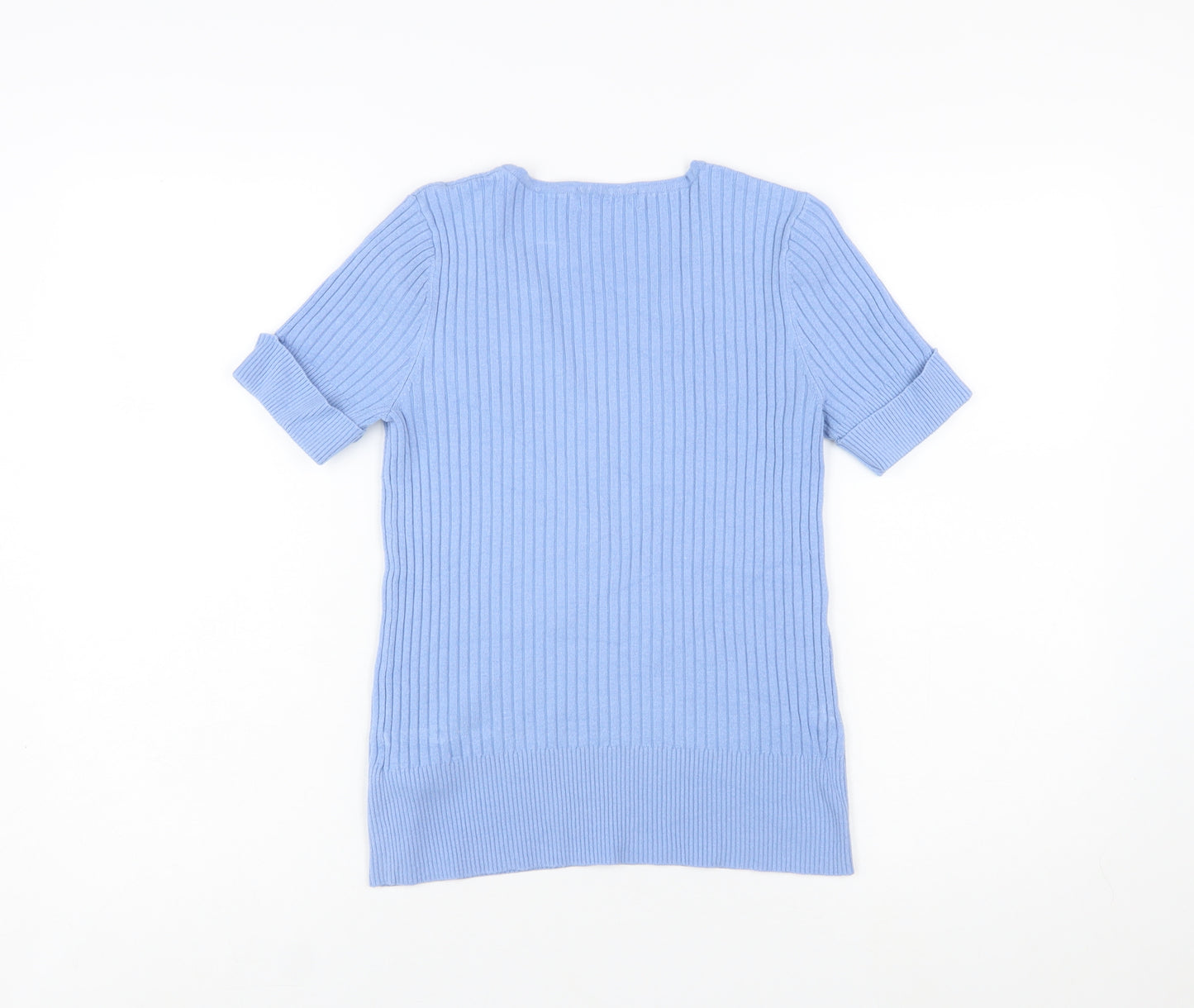 Marks and Spencer Women’s Blue Short Sleeve Henley Ribbed Knit Jumper Size 10