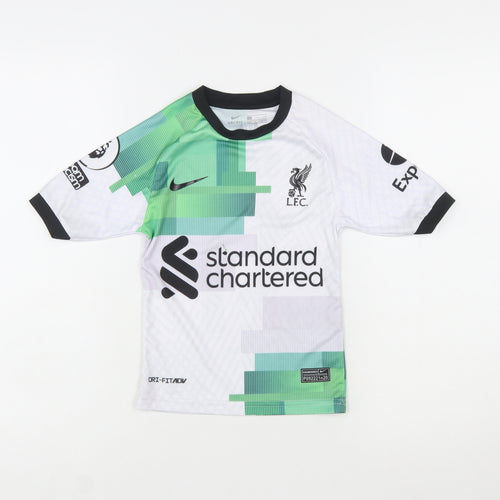 Nike Boys Liverpool FC White Green Football Shirt Size 6 Years Dri-FIT