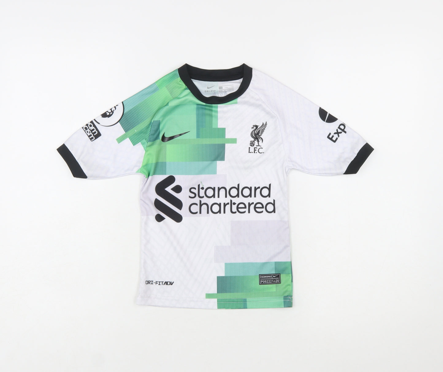 Nike Boys Liverpool FC White Green Football Shirt Size 6 Years Dri-FIT