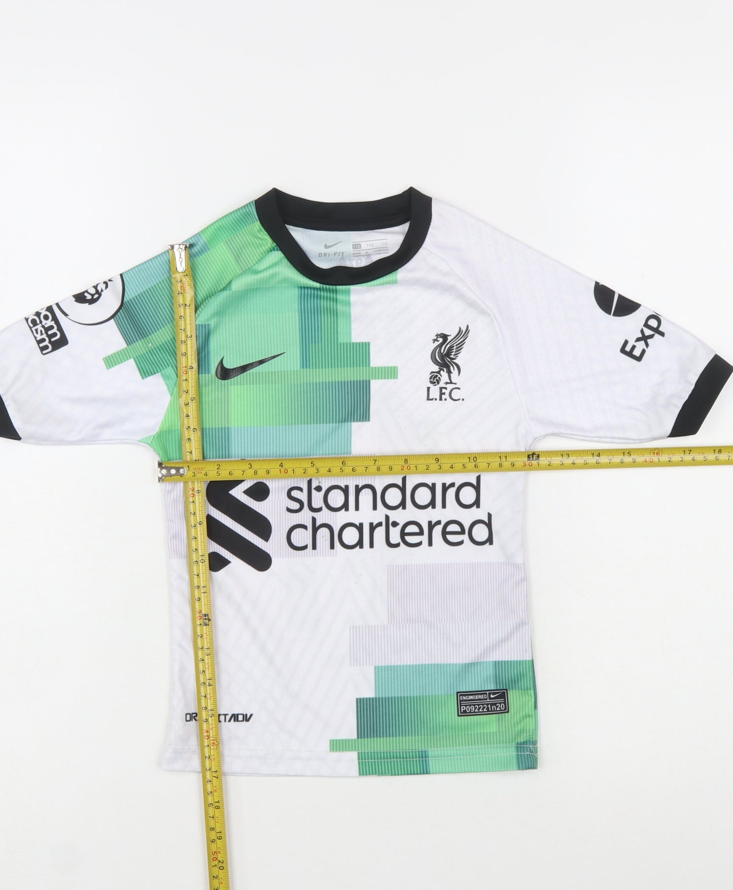Nike Boys Liverpool FC White Green Football Shirt Size 6 Years Dri-FIT