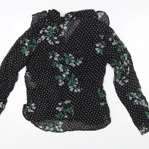 Ganni Women’s Black Floral Polka Dot Wrap Blouse Size 8