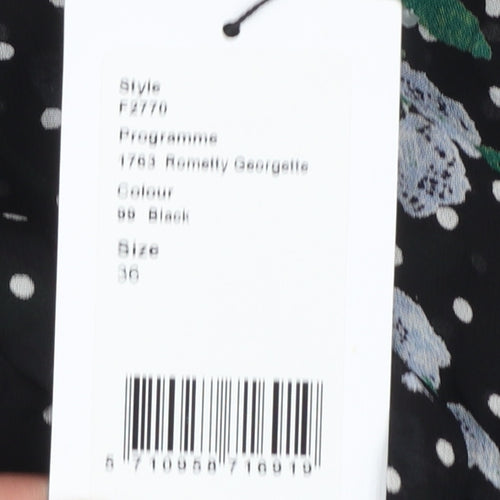 Ganni Women’s Black Floral Polka Dot Wrap Blouse Size 8