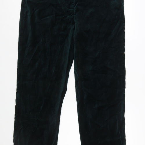 Marks and Spencer Womens Green Velvet Regular Fit Trousers Size 16