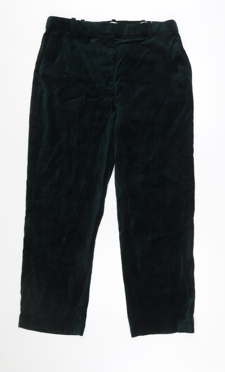 Marks and Spencer Womens Green Velvet Regular Fit Trousers Size 16