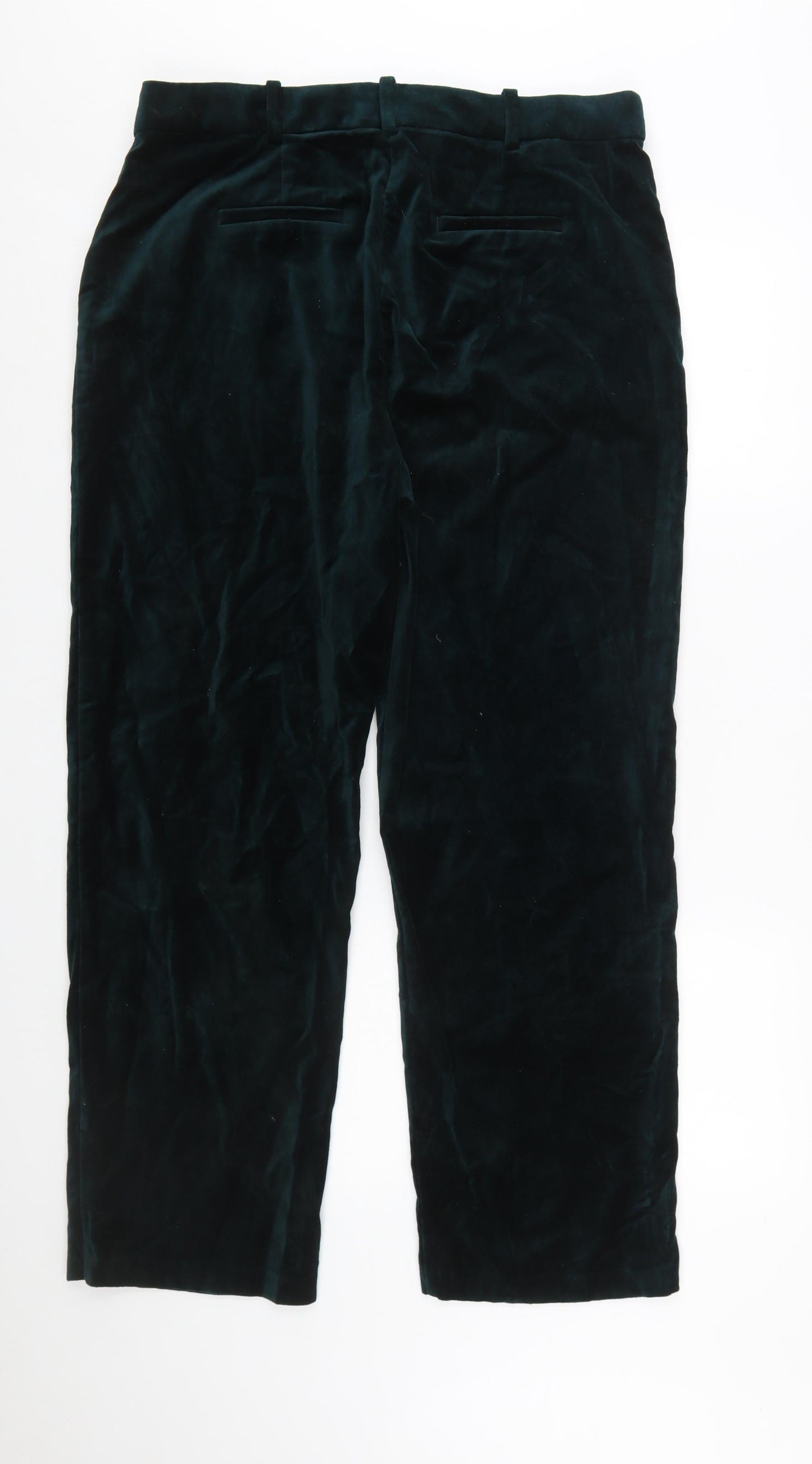 Marks and Spencer Womens Green Velvet Regular Fit Trousers Size 16