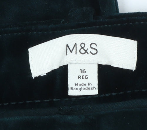 Marks and Spencer Womens Green Velvet Regular Fit Trousers Size 16