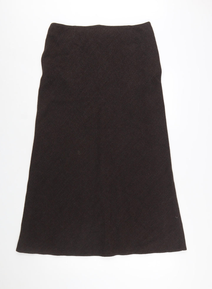 Marks and Spencer Women Brown Wool Blend A-Line Midi Skirt Size 16