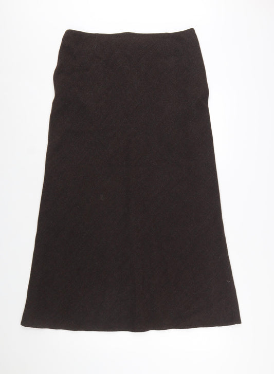Marks and Spencer Women Brown Wool Blend A-Line Midi Skirt Size 16
