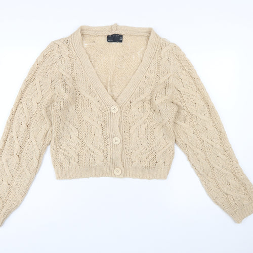 ASOS Design Women's Beige Cable-Knit V-Neck Cardigan UK 8