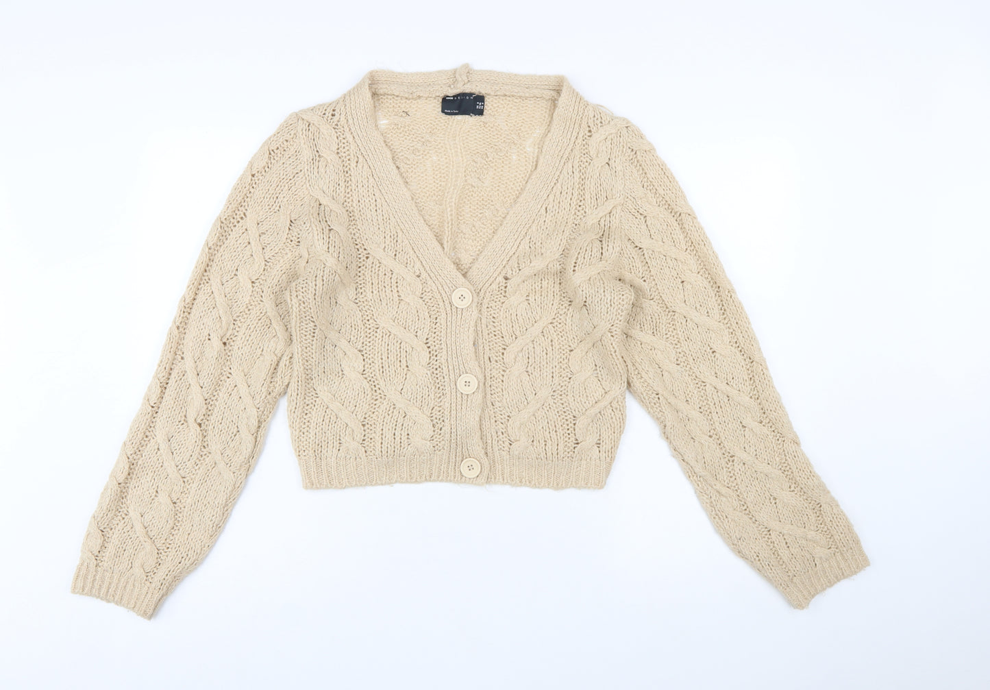ASOS Design Women's Beige Cable-Knit V-Neck Cardigan UK 8