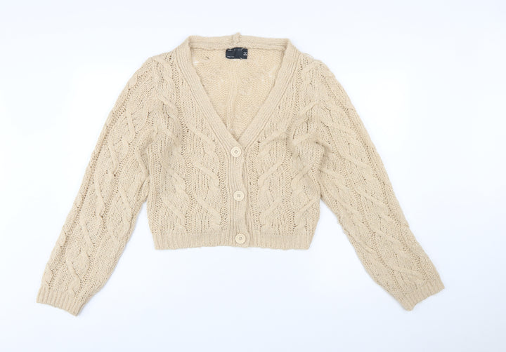 ASOS Design Women's Beige Cable-Knit V-Neck Cardigan UK 8