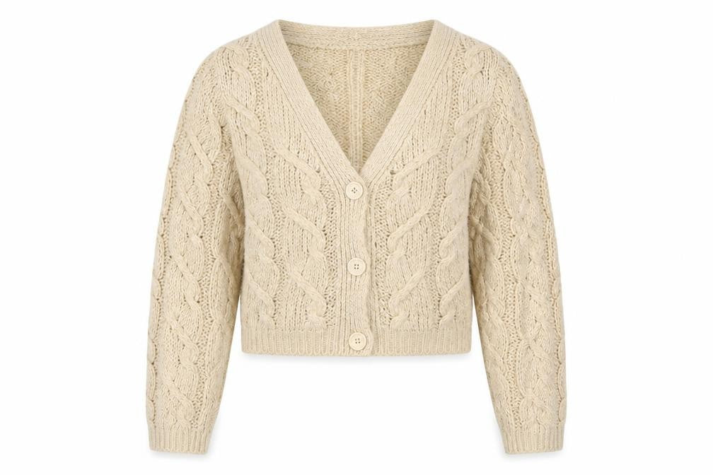 ASOS Design Women's Beige Cable-Knit V-Neck Cardigan UK 8