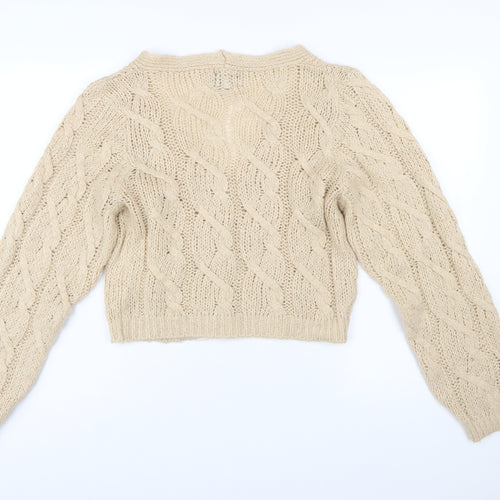 ASOS Design Women's Beige Cable-Knit V-Neck Cardigan UK 8