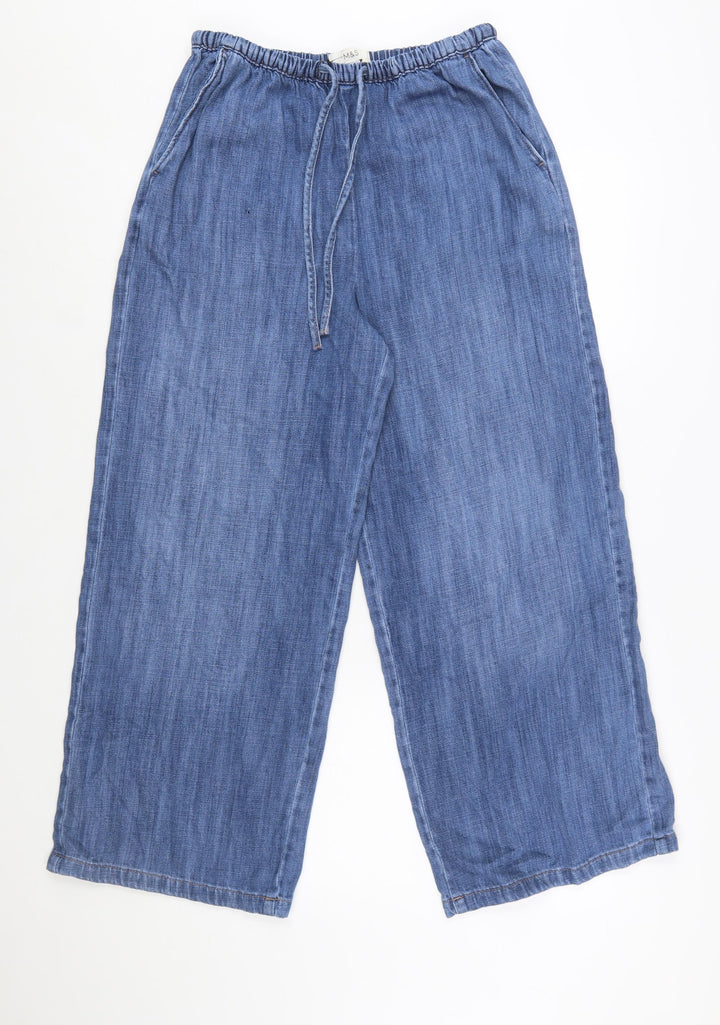 Marks and Spencer Women Blue Size 12 Petite Wide-Leg Denim Jeans