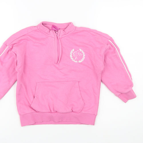 George Girls Pink Barbie 1/4 Zip Long Sleeve Pullover Sweatshirt 6-7 Years