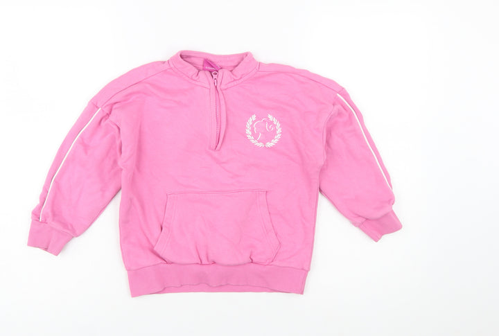 George Girls Pink Barbie 1/4 Zip Long Sleeve Pullover Sweatshirt 6-7 Years