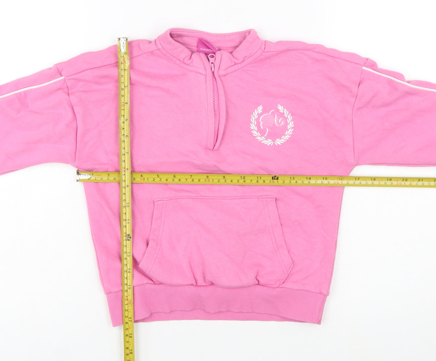 George Girls Pink Barbie 1/4 Zip Long Sleeve Pullover Sweatshirt 6-7 Years