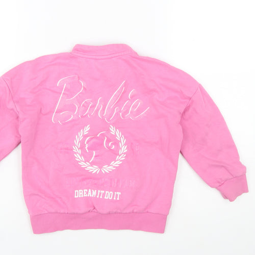 George Girls Pink Barbie 1/4 Zip Long Sleeve Pullover Sweatshirt 6-7 Years