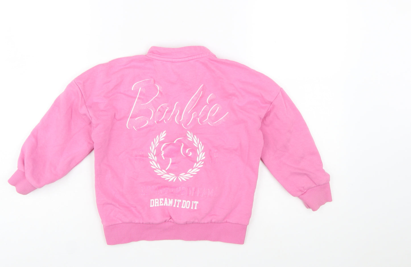 George Girls Pink Barbie 1/4 Zip Long Sleeve Pullover Sweatshirt 6-7 Years