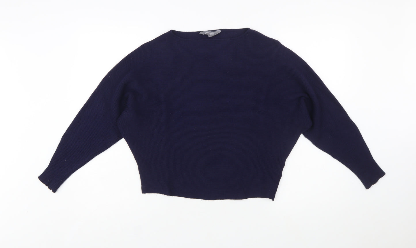 Principles Women Blue Boat Neck Relaxed Fit Knit Jumper M