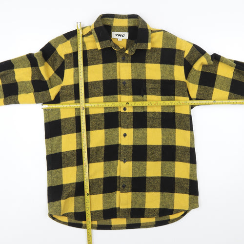 YMC Men's Yellow Black Check Flannel Button-Up Shirt Size M Long Sleeve