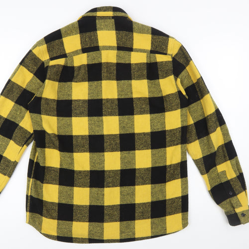 YMC Men's Yellow Black Check Flannel Button-Up Shirt Size M Long Sleeve