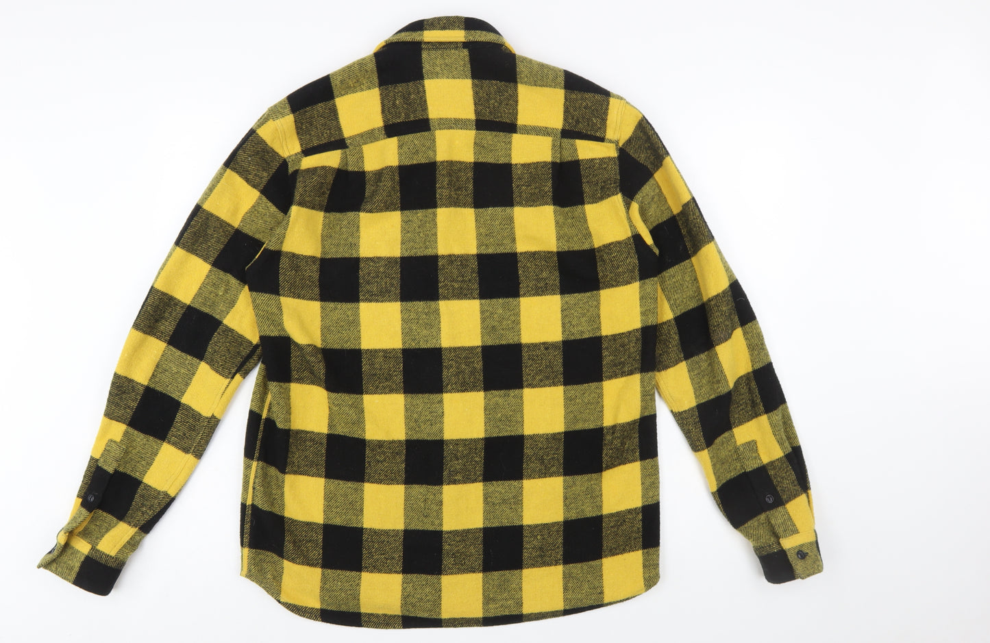 YMC Men's Yellow Black Check Flannel Button-Up Shirt Size M Long Sleeve